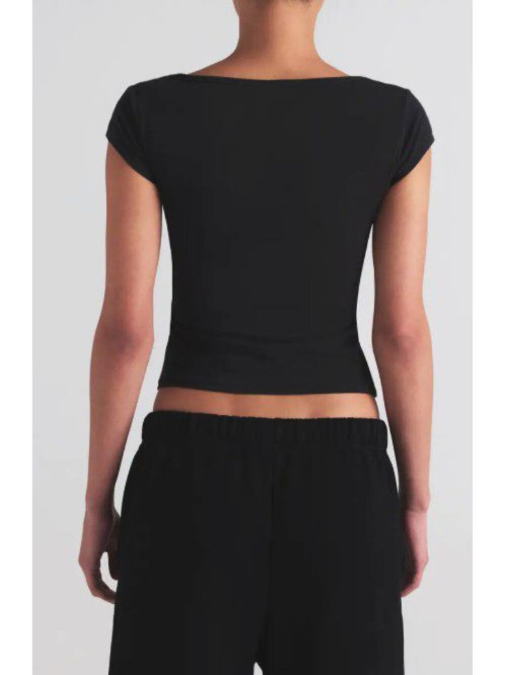 SKIMS Scoop Neck Cotton Blend Jersey T-Shirt in Black Size S - Picture 4 of 8